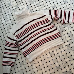 Madewell White and Red Striped Turtleneck Sweater